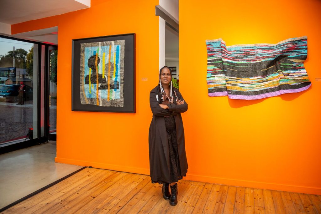 Kutlwano Monyai speaking during the opening of her debut solo exhibition, Dakalo – The Ultimate Gift, at Gallery MOMO in Rosebank, Johannesburg.