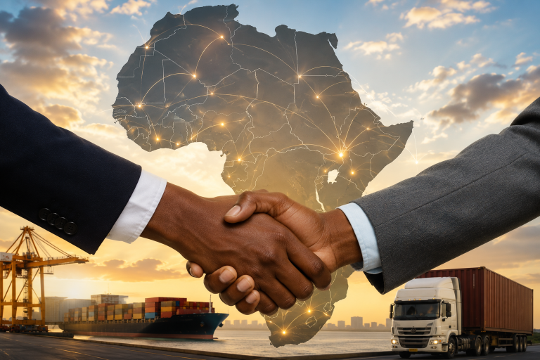 African business professionals discussing cross-border trade opportunities