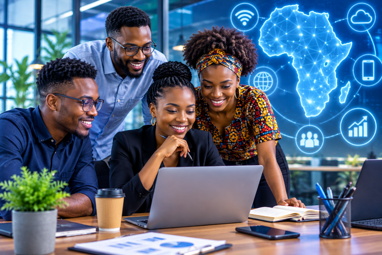 African technology entrepreneurs working together on digital innovation