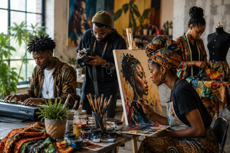 Young South African creatives collaborating in a contemporary creative studio