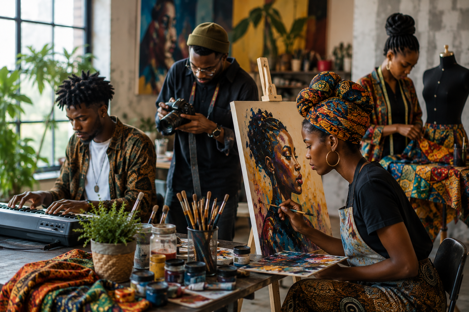 Young South African creatives collaborating in a contemporary creative studio
