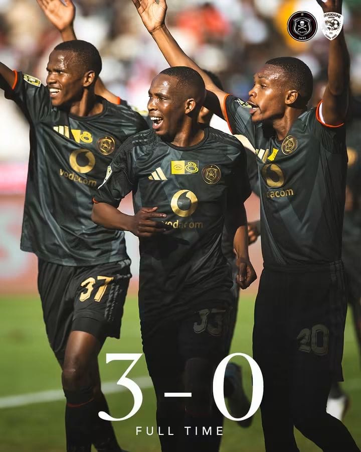 Orlando Pirates players celebrate their 3-0 victory over Sekhukhune United in the MTN8 semi-final