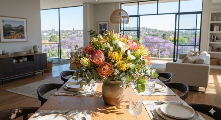 Fresh flower arrangement adding colour and elegance to a Johannesburg home