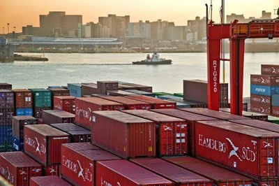 Cargo containers at a South African port representing export trade